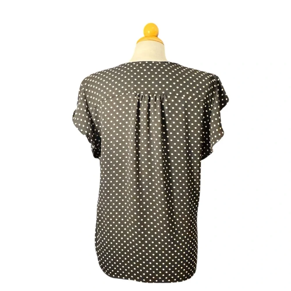 Chaus Black Polka Dot V-Neck Flutter Sleeve Blouse - Picture 2 of 6